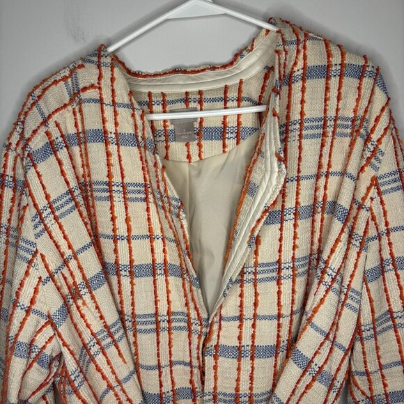 CHICO'S Blazer with Belt Womens 3 (16) Orange Cream Blue Pockets - Picture 1 of 4